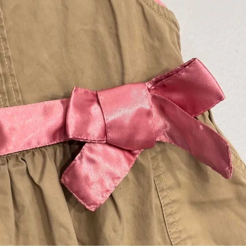 Oshkosh Genuine Kids VTG Embroidered Lace Trim Tan Pink Jumper Dress Shirt 3T